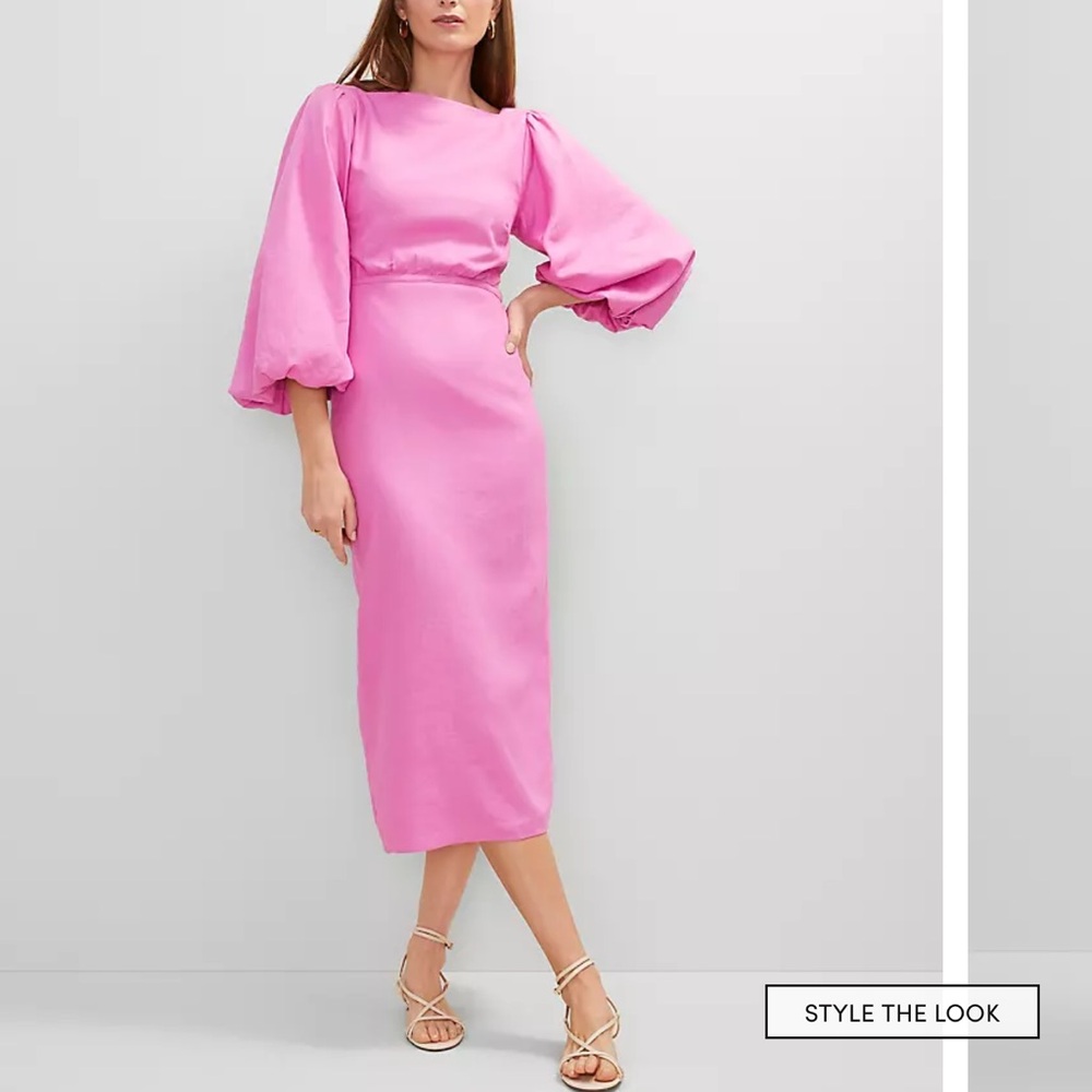 NWT Linen blend puff sleeve midi dress